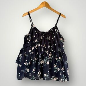 Blu Pepper Black Floral Ruffle Cami